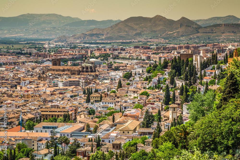 Spain, Andalusia Region, Granada town panorama from Alhambra vie