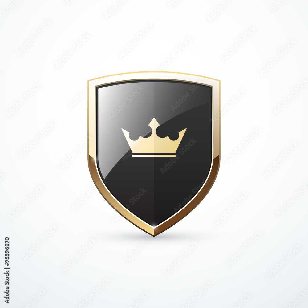 Black and gold shield with crown