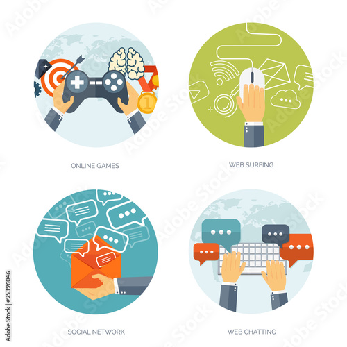 Vector illustration.  Global communication. Social network ,chatting. Emailing and sms. Web calls. Internet