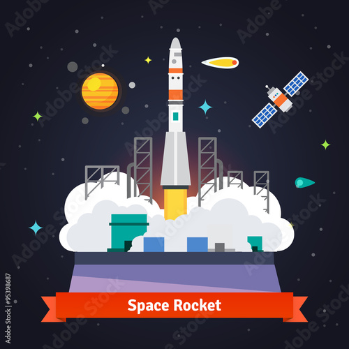 Rocket launch from spaceport pad