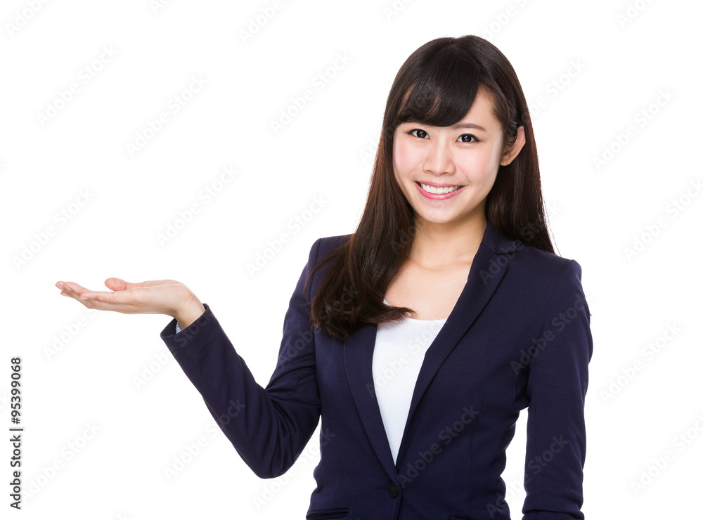 Young Businesswoman with hand showing blank sign Young Businesswoman with hand showing blank sign