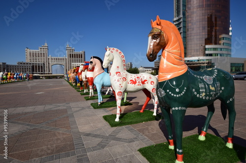 Colourful statues of horses in Astana, Kazakhstan