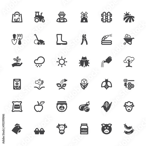 agriculture and livestock flat icons. Black