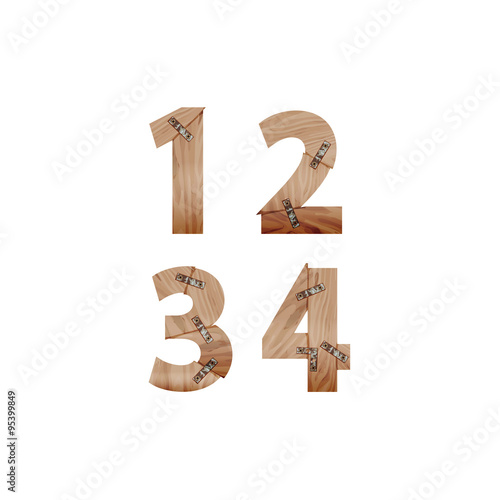 Numbers made of wood bars connected with metal plates