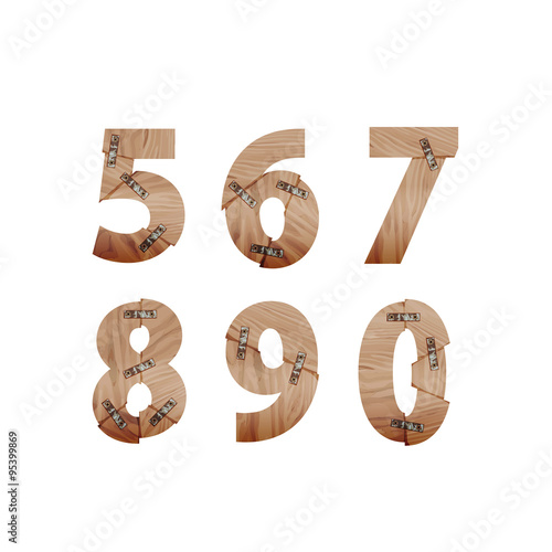Numbers made of wood bars connected with metal plates