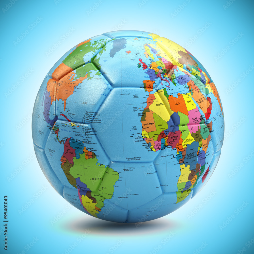 World championship concept. Soccer or football ball with world m World championship concept. Soccer or football ball with world m