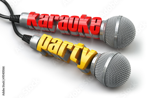 Karaoke party concept. Two microphones with text.