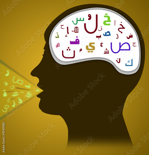 Fotografie Silhouette of Man Speaking and Thinking Arabic Alphabet