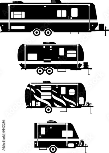 Set of different silhouettes travel trailer caravans on a white background. Vector illustration