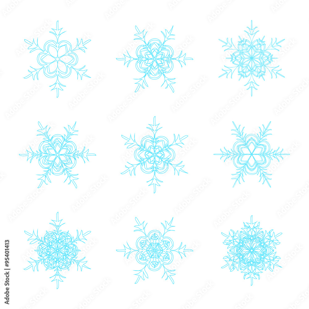 Blue vector snowflakes doodle design Blue vector snowflakes doodle design