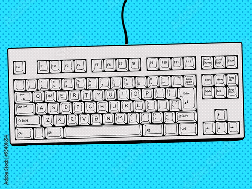 Computer keyboard hand drawn pop art style vector