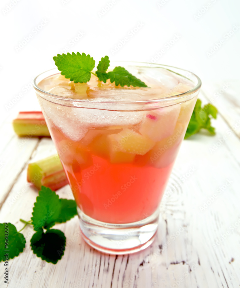 Lemonade with rhubarb and mint on light board Lemonade with rhubarb and mint on light board