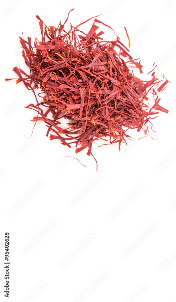 Naklejka premium Dried saffron spices over white background