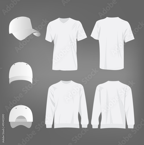 Sport white t-shirt, sweater and baseball cap isolated set vector