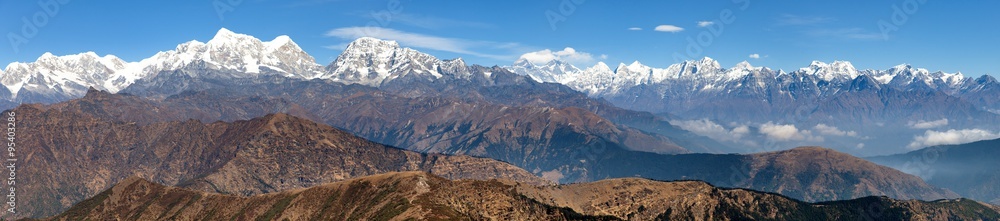 Panoramic view of himalayas range from Pikey peak