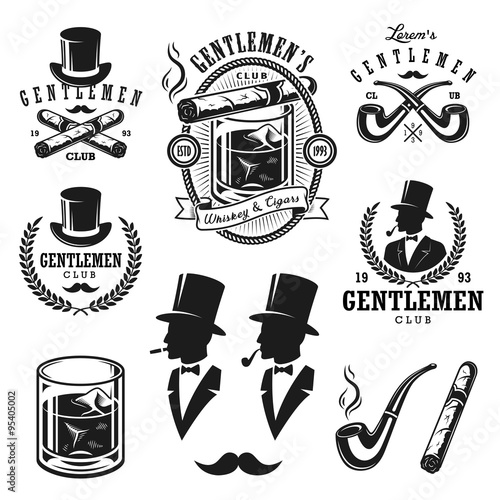 Set of vintage gentlemen emblems and elements. photo