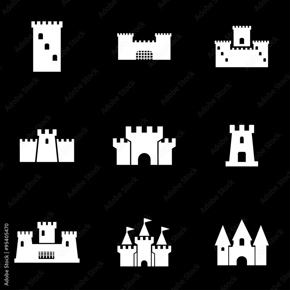 Vector white castle icon set. Castle Icon Object, Castle  Icon Picture, Castle Icon Image - stock vector