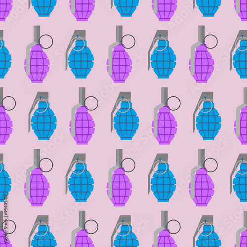 Colorful  grenade seamless pattern. Military background of ammun