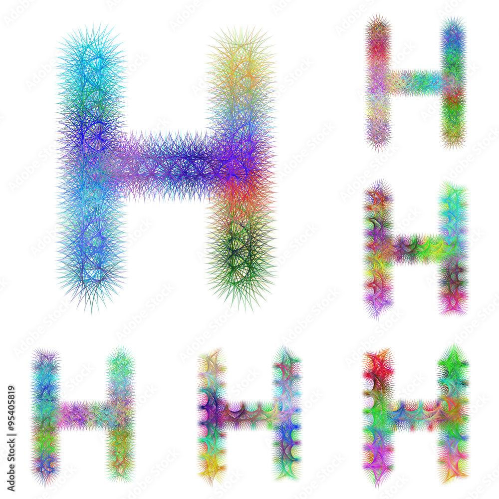 Happy colorful fractal font set - letter H