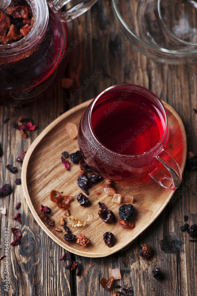 Red hot tea on the wooden table Red hot tea on the wooden table