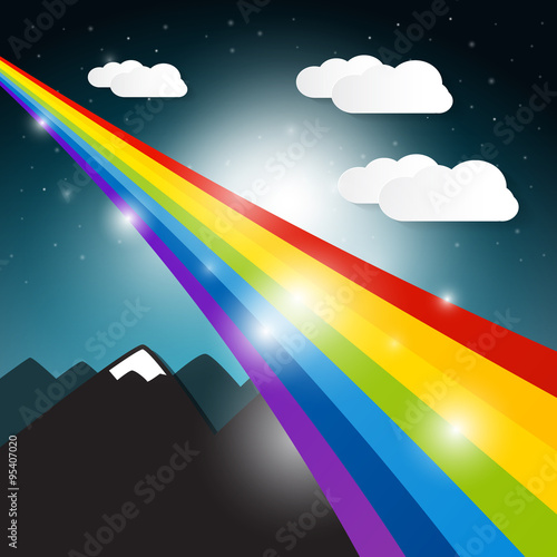 Rainbow with Clouds and Mountains on Night Sky