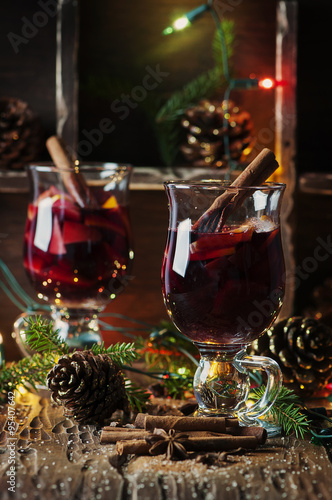 Traditional winter mulled wine and christmas ornament