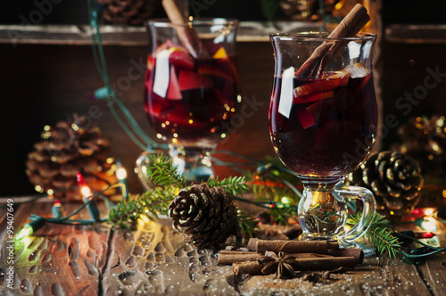 Traditional winter mulled wine and christmas ornament © nolonely