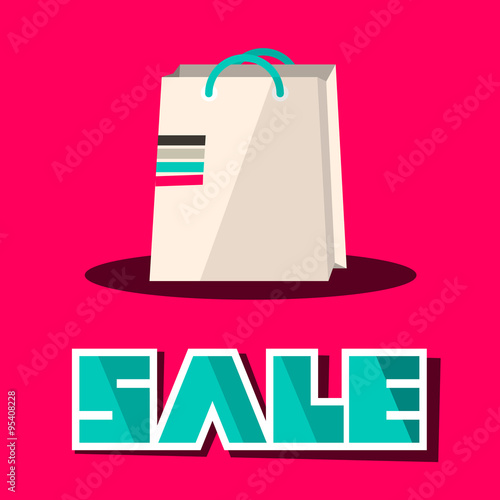 Sale Title with Retro Paper Shopping Bag on Pink Background