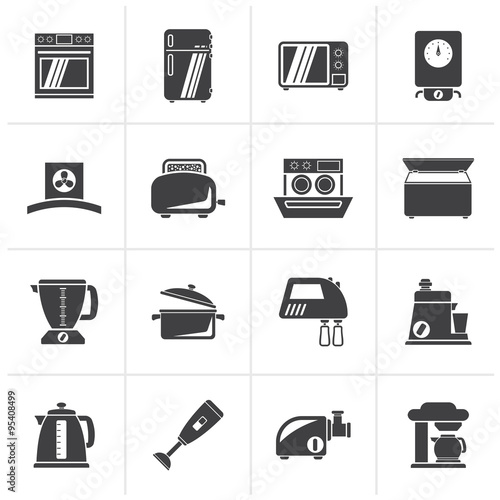 Black kitchen appliances  and equipment icons - vector icon set