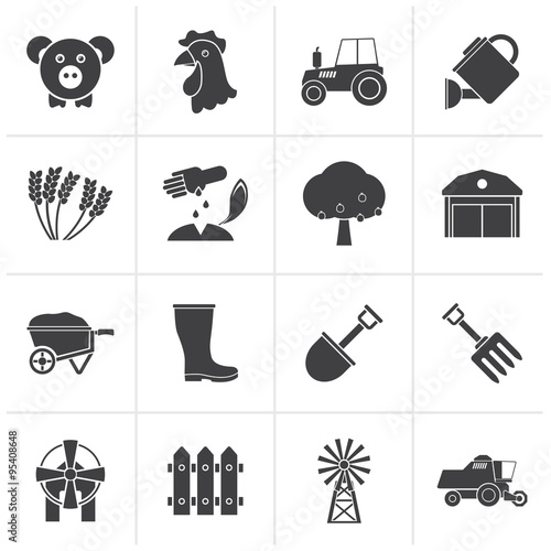 Black Agriculture and farming icons - vector icon set