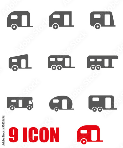 Vector grey trailer icon set. Trailer Icon Object, Trailer  Icon Picture, Trailer Icon Image - stock 