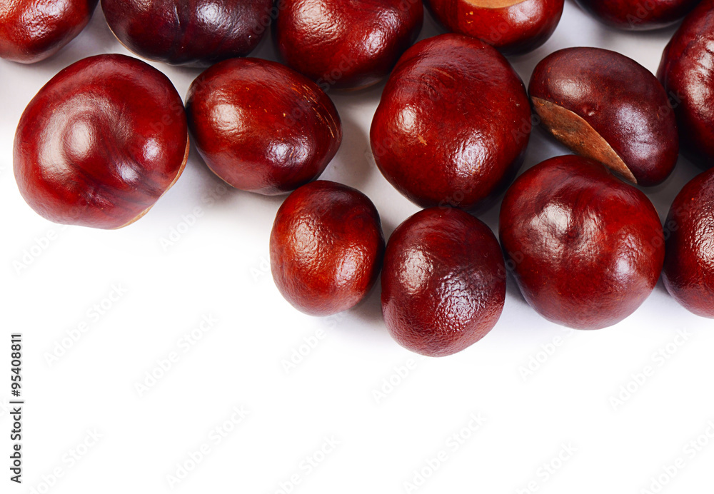 Mature chestnuts isolated on white background Mature chestnuts isolated on white background