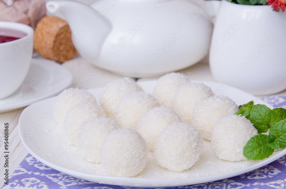 Fototapeta premium coconut candy with almonds