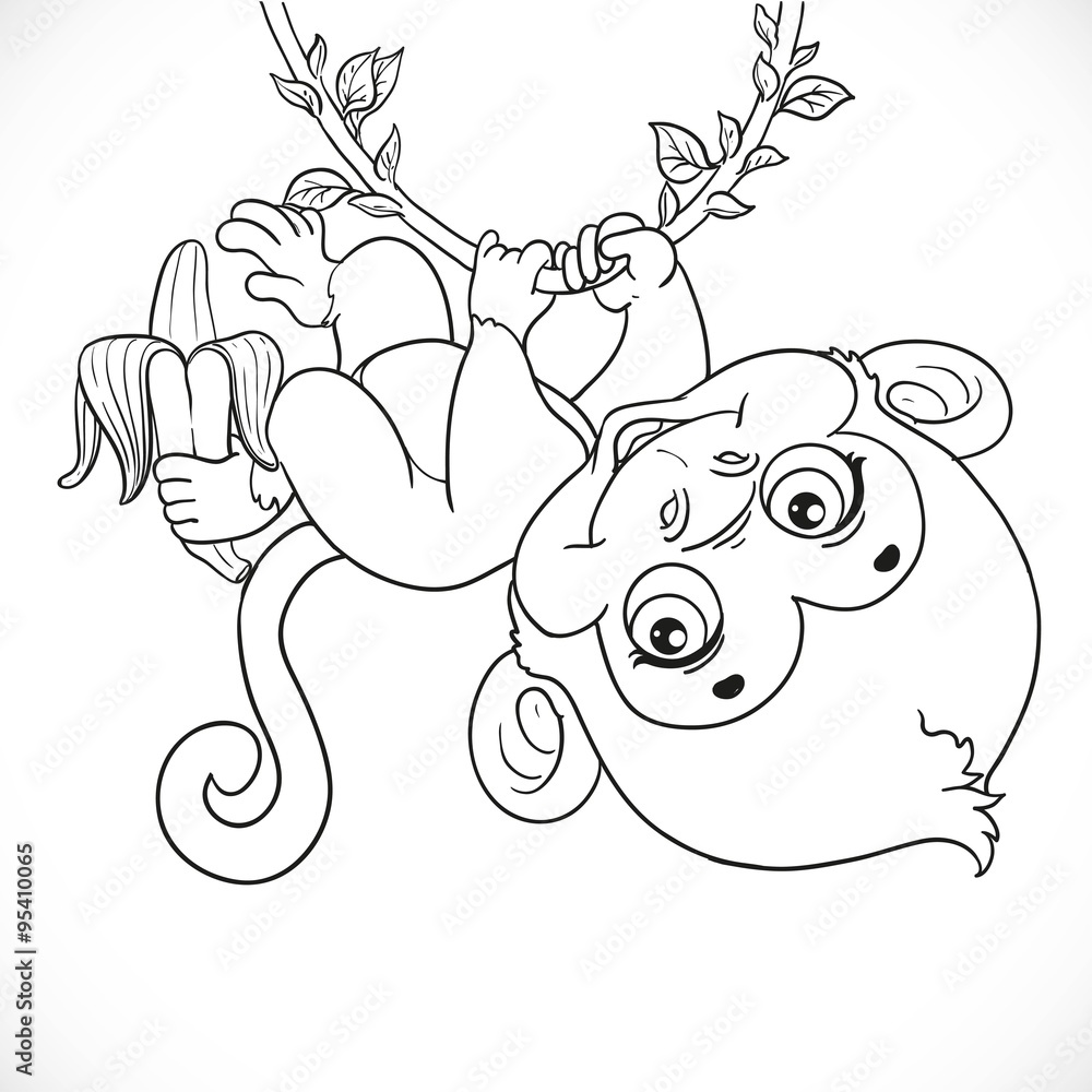 Cute Baby Monkey With Banana Hanging On The Vine Outlined Isolat Stock Vector Adobe Stock Cute Baby Monkey With Banana Hanging On The Vine Outlined Isolat Stock Vector Adobe Stock