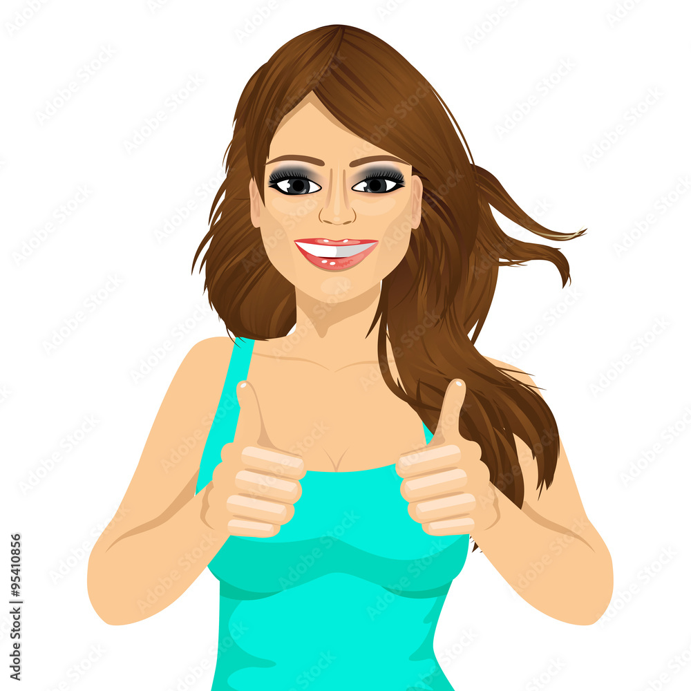 young woman showing thumbs up sign young woman showing thumbs up sign