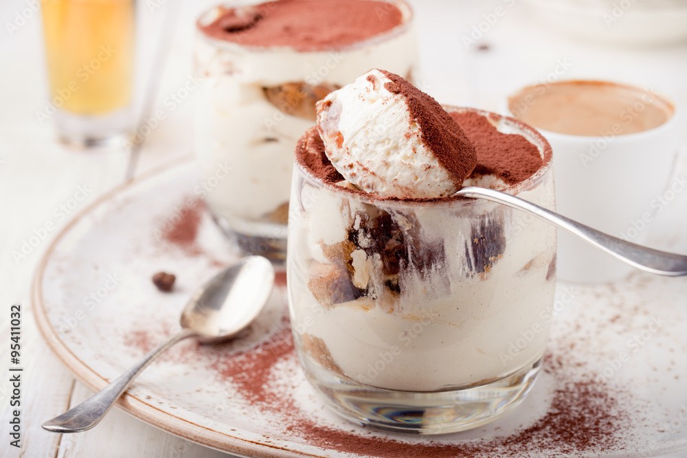 Tiramisu dessert in a glass. Traditional Italian. Tiramisu dessert in a glass. Traditional Italian.