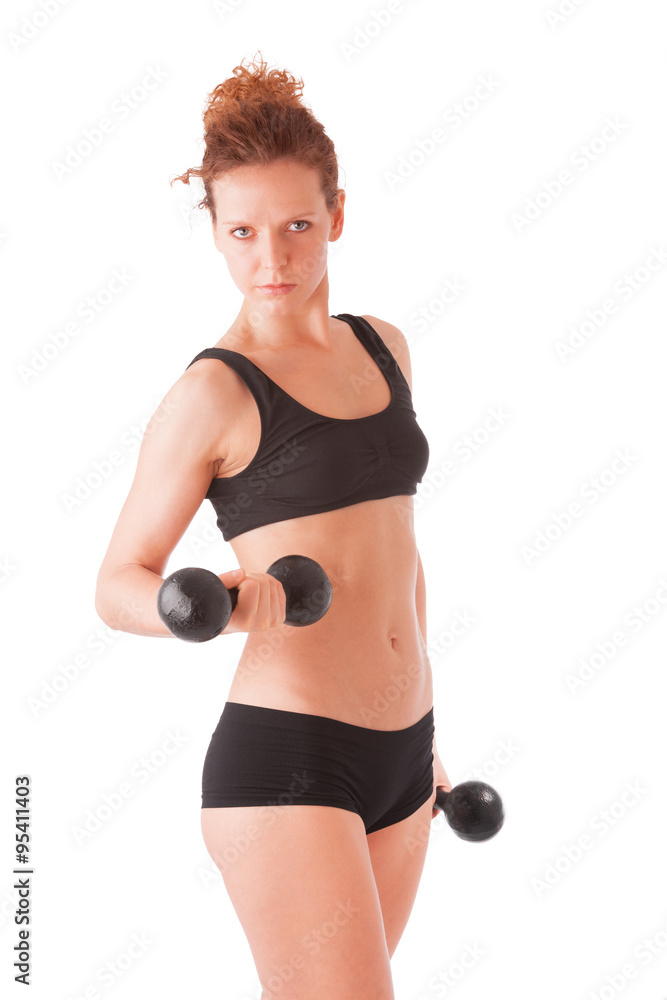 Young woman workout with dumbbells Young woman workout with dumbbells