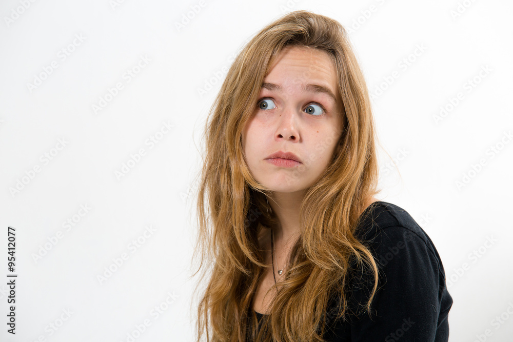 Fototapeta premium Beautiful eighteen girl on white background
