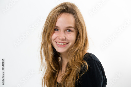 Beautiful eighteen girl on white background