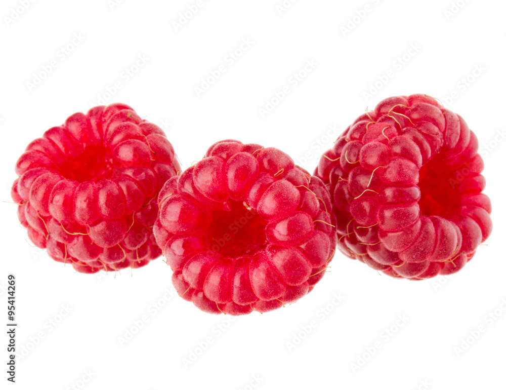ripe raspberries isolated on white background close up ripe raspberries isolated on white background close up