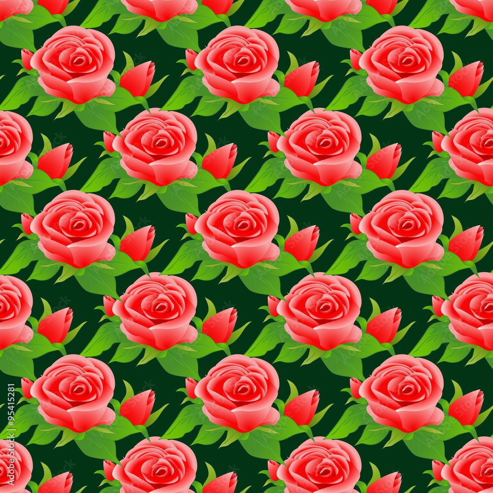 Seamless pattern with roses and leaves.