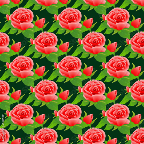 Seamless pattern with roses and leaves.