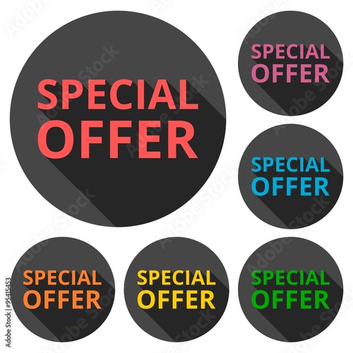 Special offer icons set with long shadow