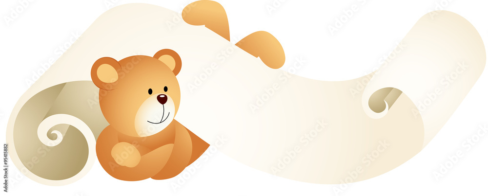Naklejka premium Teddy bear lying down on parchment