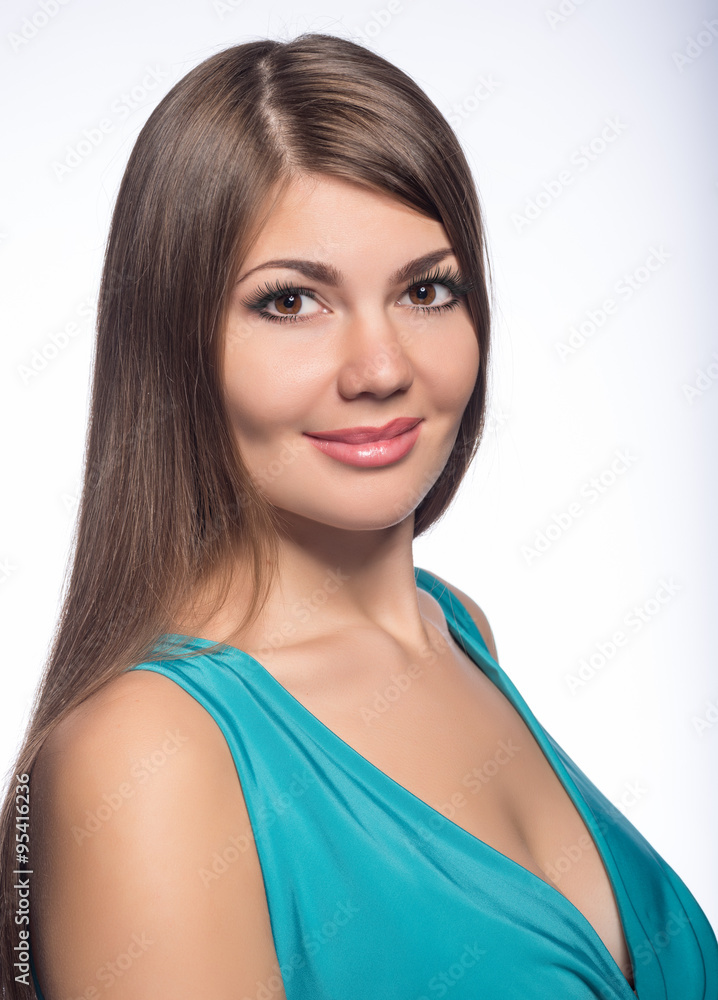 Portrait of charming smiling fair-haired girl, it is isolated on white Portrait of charming smiling fair-haired girl, it is isolated on white