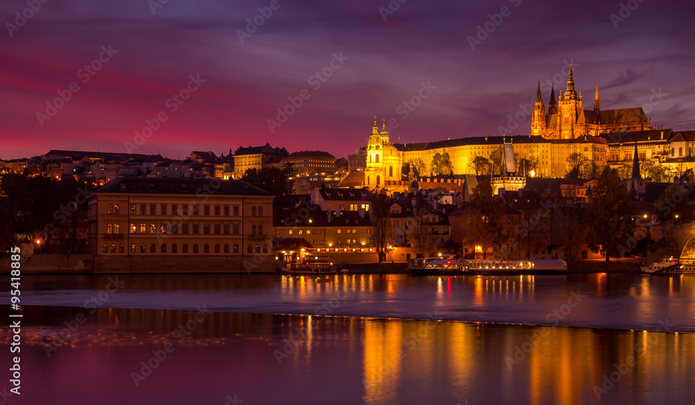 The city of Prague in the beautiful sunset.