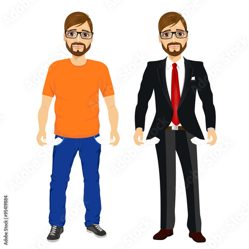 man showing empty pockets