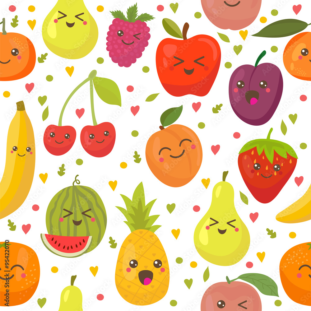 Seamless pattern with happy fruits. Cute background Seamless pattern with happy fruits. Cute background