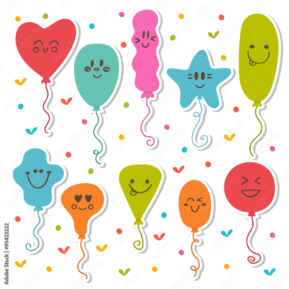 Set of happy cartoon colored balloons. Birthday balloons