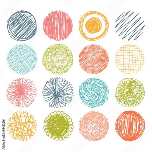 Set of hand drawn scribble circles. Vector design elements.